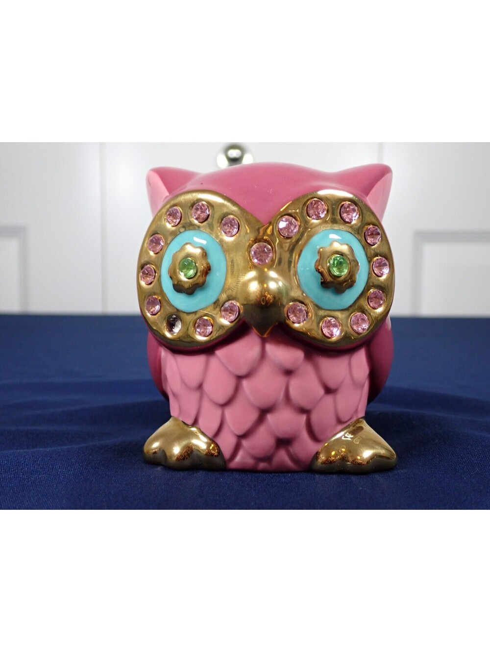 Betsey Johnson Pink Owl Bank – Rhinestone Eyes – Ceramic – 3.5 inches